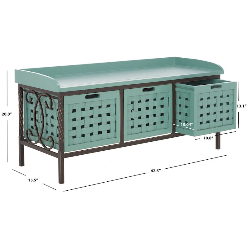 Banco de almacenamiento Toshie color roble miel de SAFAVIEH - 42.5 x 15.5 x 20 - 43W x 16D x 20H