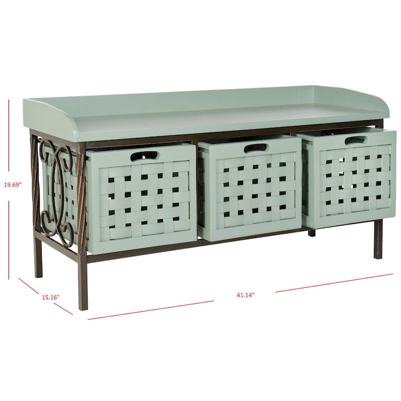 Banco de almacenamiento Toshie color roble miel de SAFAVIEH - 42.5 x 15.5 x 20 - 43W x 16D x 20H