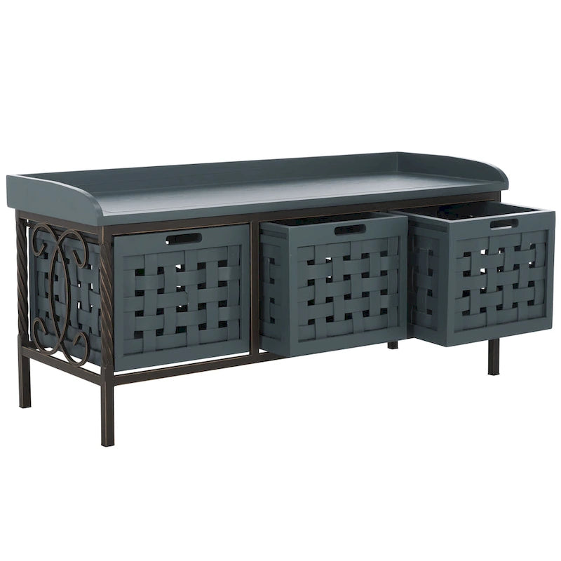 Banco de almacenamiento Toshie color roble miel de SAFAVIEH - 42.5 x 15.5 x 20 - 43W x 16D x 20H