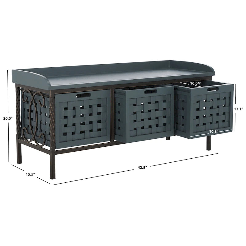 Banco de almacenamiento Toshie color roble miel de SAFAVIEH - 42.5 x 15.5 x 20 - 43W x 16D x 20H