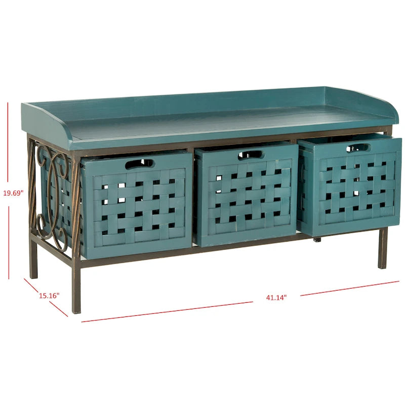Banco de almacenamiento Toshie color roble miel de SAFAVIEH - 42.5 x 15.5 x 20 - 43W x 16D x 20H