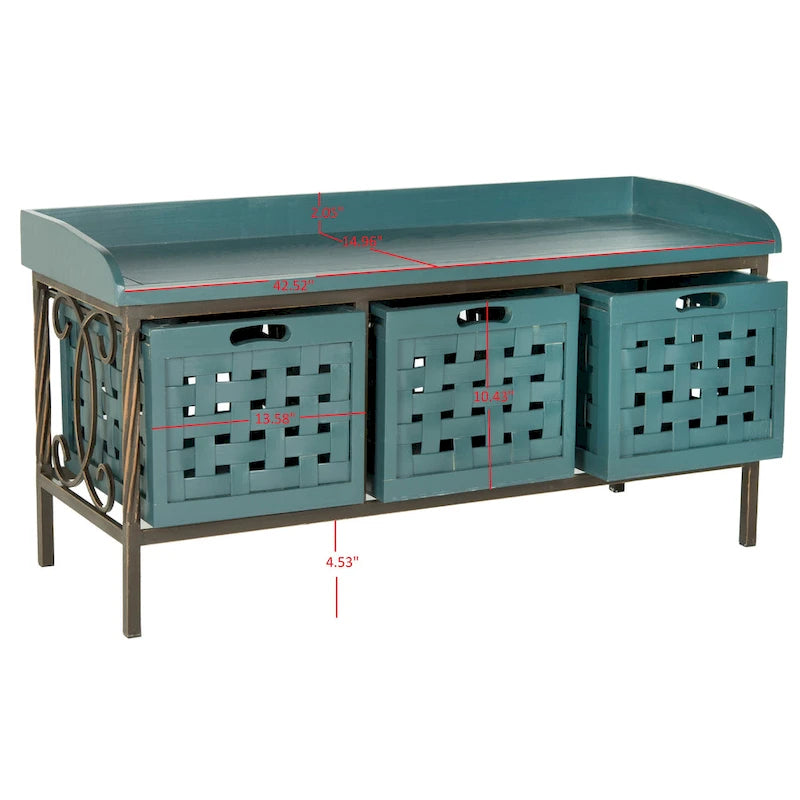 Banco de almacenamiento Toshie color roble miel de SAFAVIEH - 42.5 x 15.5 x 20 - 43W x 16D x 20H