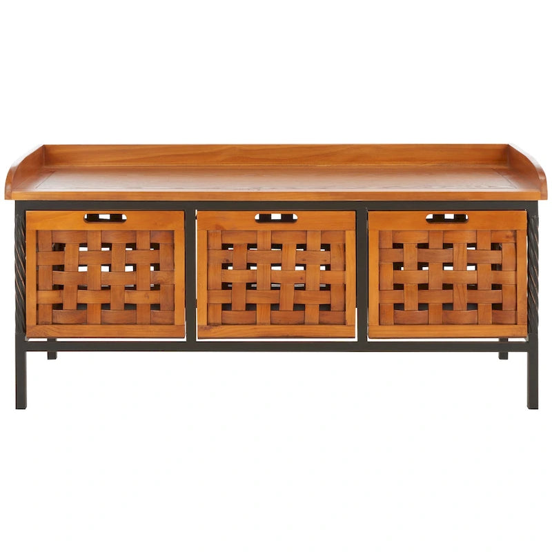 Banco de almacenamiento Toshie color roble miel de SAFAVIEH - 42.5 x 15.5 x 20 - 43W x 16D x 20H