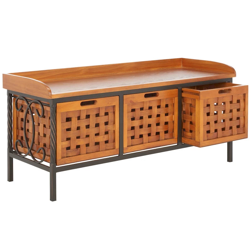 Banco de almacenamiento Toshie color roble miel de SAFAVIEH - 42.5 x 15.5 x 20 - 43W x 16D x 20H