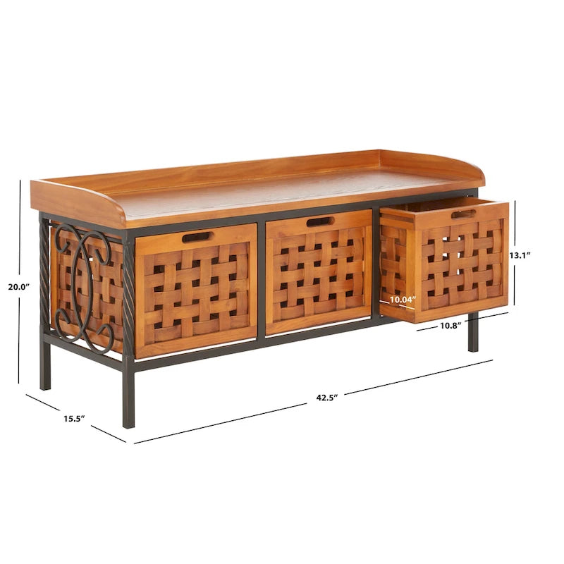 Banco de almacenamiento Toshie color roble miel de SAFAVIEH - 42.5 x 15.5 x 20 - 43W x 16D x 20H