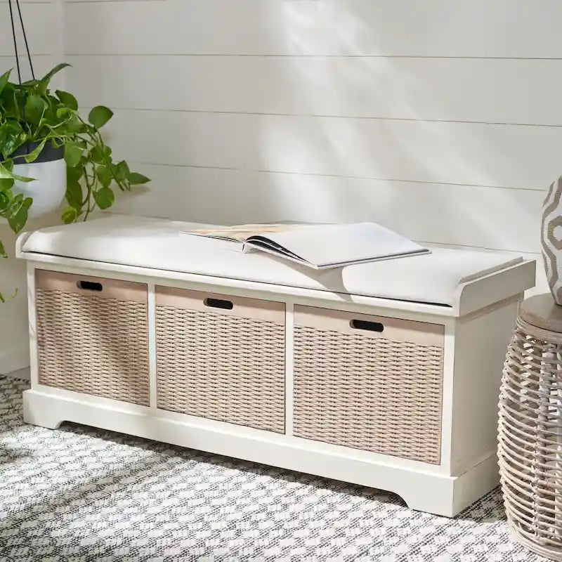 SAFAVIEH Fiorello 3-Drawer with Cushion Storage Bench - 47.3 W x 15 L x 19 H - 47Wx15Dx19H