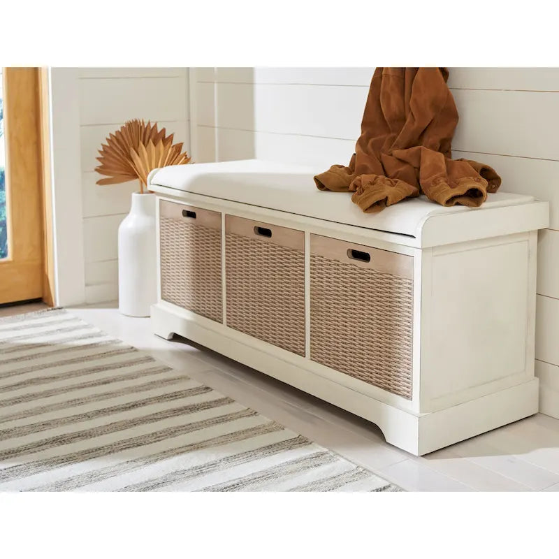Banc de rangement SAFAVIEH Fiorello à 3 tiroirs avec coussin - 47.3 l x 15 L x 19 H - 47l x 15p x 19h