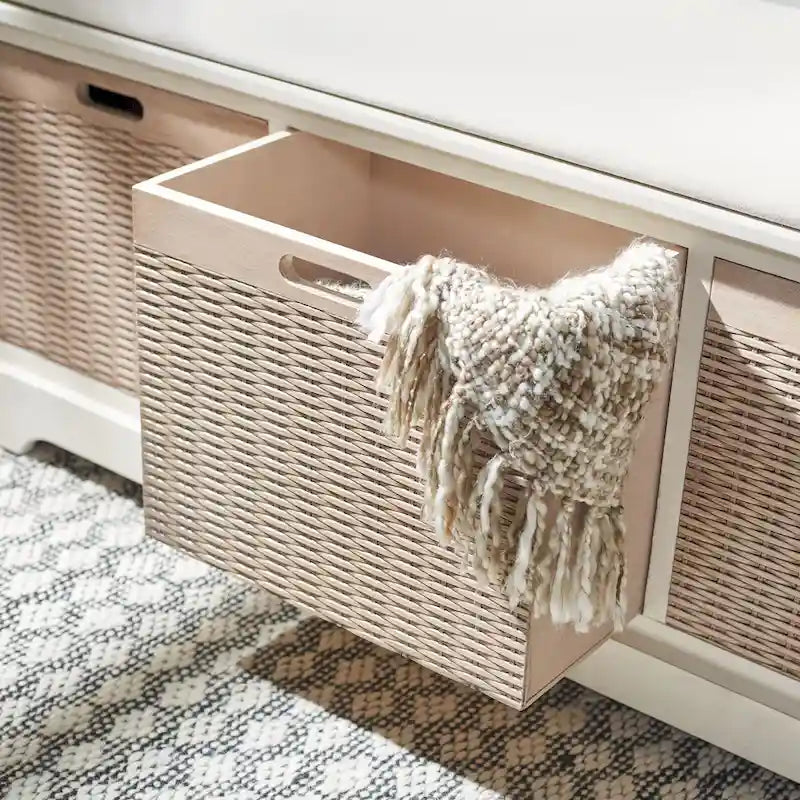Banc de rangement SAFAVIEH Fiorello à 3 tiroirs avec coussin - 47.3 l x 15 L x 19 H - 47l x 15p x 19h