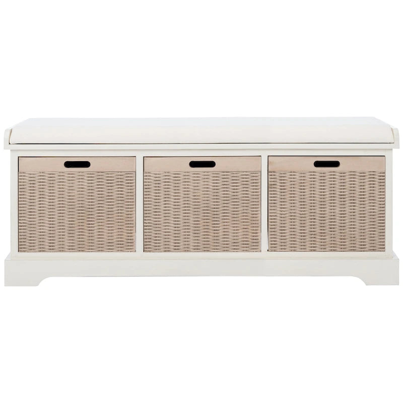 Banc de rangement SAFAVIEH Fiorello à 3 tiroirs avec coussin - 47.3 l x 15 L x 19 H - 47l x 15p x 19h