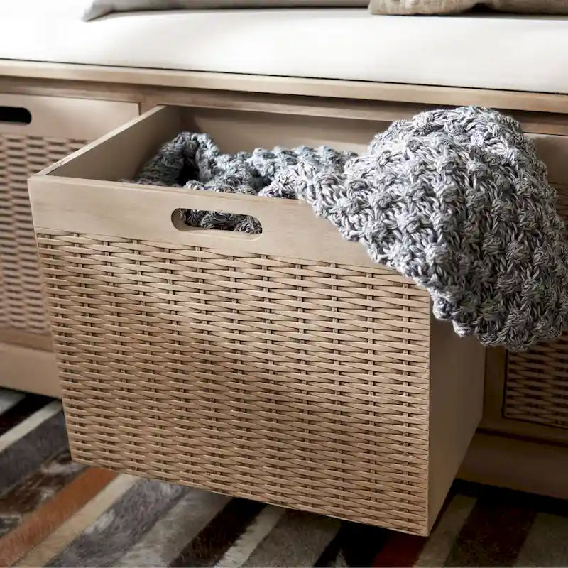 Banc de rangement SAFAVIEH Fiorello à 3 tiroirs avec coussin - 47.3 l x 15 L x 19 H - 47l x 15p x 19h