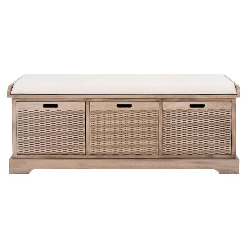 Banc de rangement SAFAVIEH Fiorello à 3 tiroirs avec coussin - 47.3 l x 15 L x 19 H - 47l x 15p x 19h