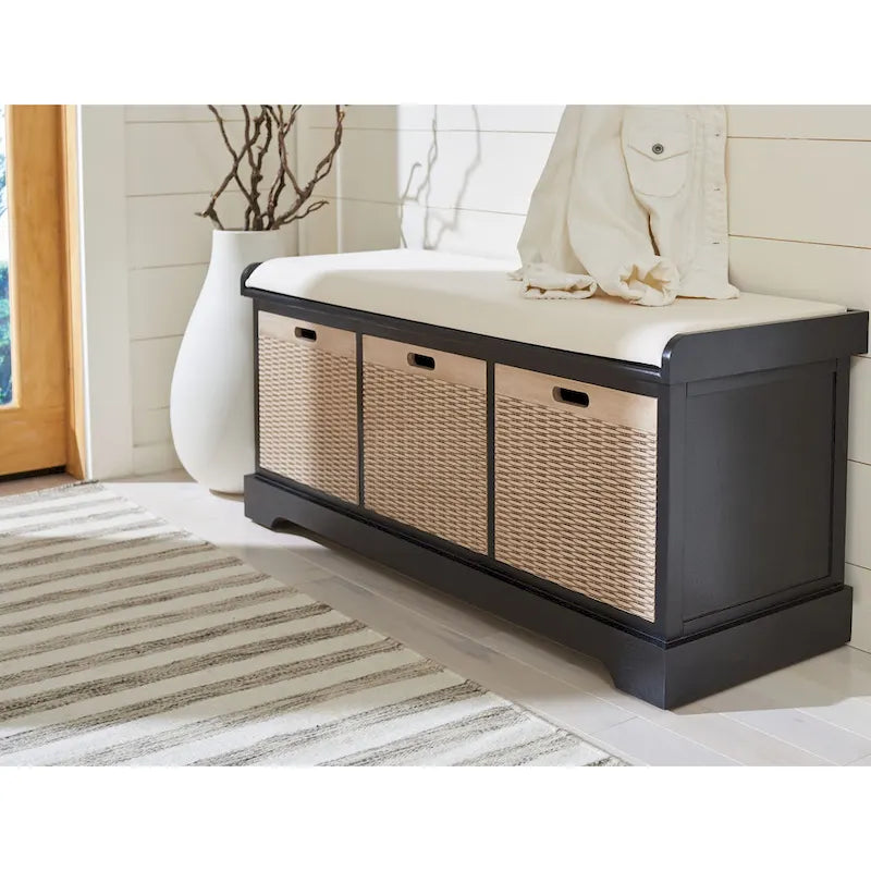 Banc de rangement SAFAVIEH Fiorello à 3 tiroirs avec coussin - 47.3 l x 15 L x 19 H - 47l x 15p x 19h
