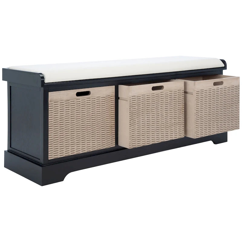 Banc de rangement SAFAVIEH Fiorello à 3 tiroirs avec coussin - 47.3 l x 15 L x 19 H - 47l x 15p x 19h
