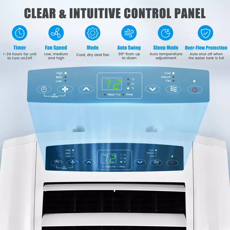 Climatiseur portable Costway 8000 BTU (11 500 BTU ASHRAE) à double tuyau, unité de climatisation 3-en-1 avec télécommande
