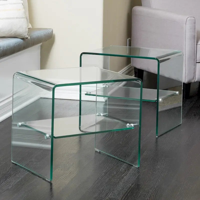 Tables d’appoint en verre transparent Ramona (ensemble de 2) par Christopher Knight Home