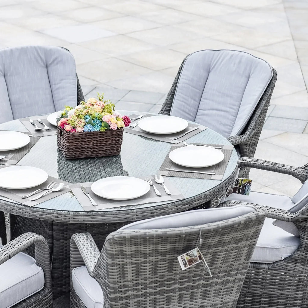 7-elementowy okrągły zestaw jadalniany na taras z rattanu syntetycznego, z poduszkami, Moda Furnishings