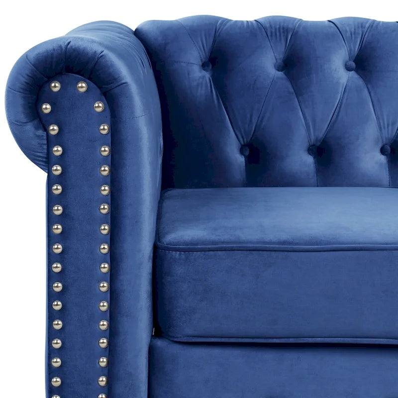 Morden Fort Classic Tufted Velvet Upholstered Chesterfield Club Chair Loveseat 2 Pieces with Nailhead for Living Room