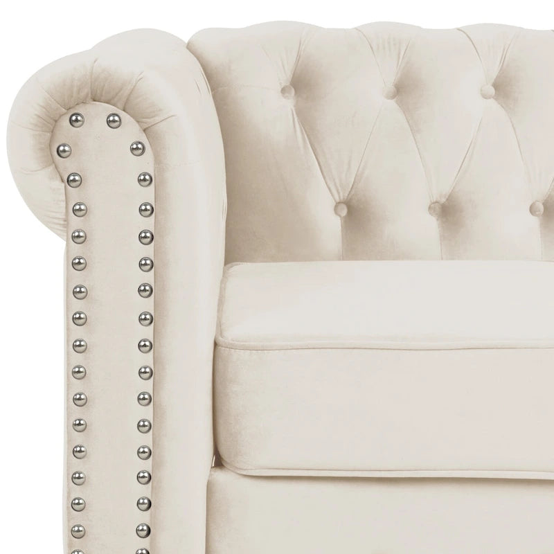 Morden Fort Classic Tufted Velvet Upholstered Chesterfield Club Chair Loveseat 2 Pieces with Nailhead for Living Room