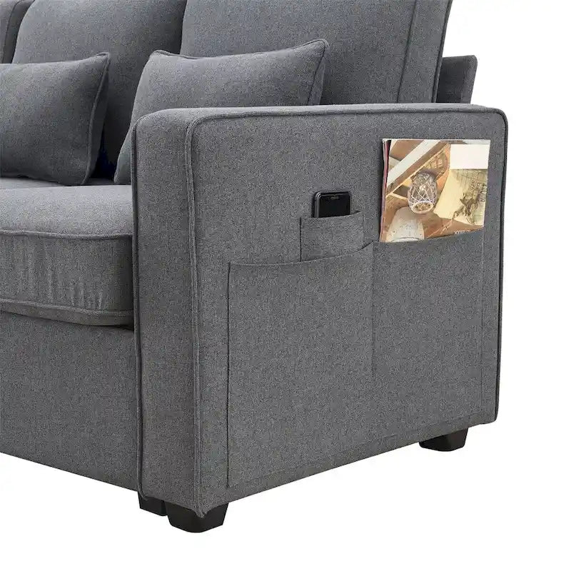 Canapé revêtu Merax 114.2 avec console, 2 porte-gobelets et 2 ports USB, avec chargement filaire ou sans fil