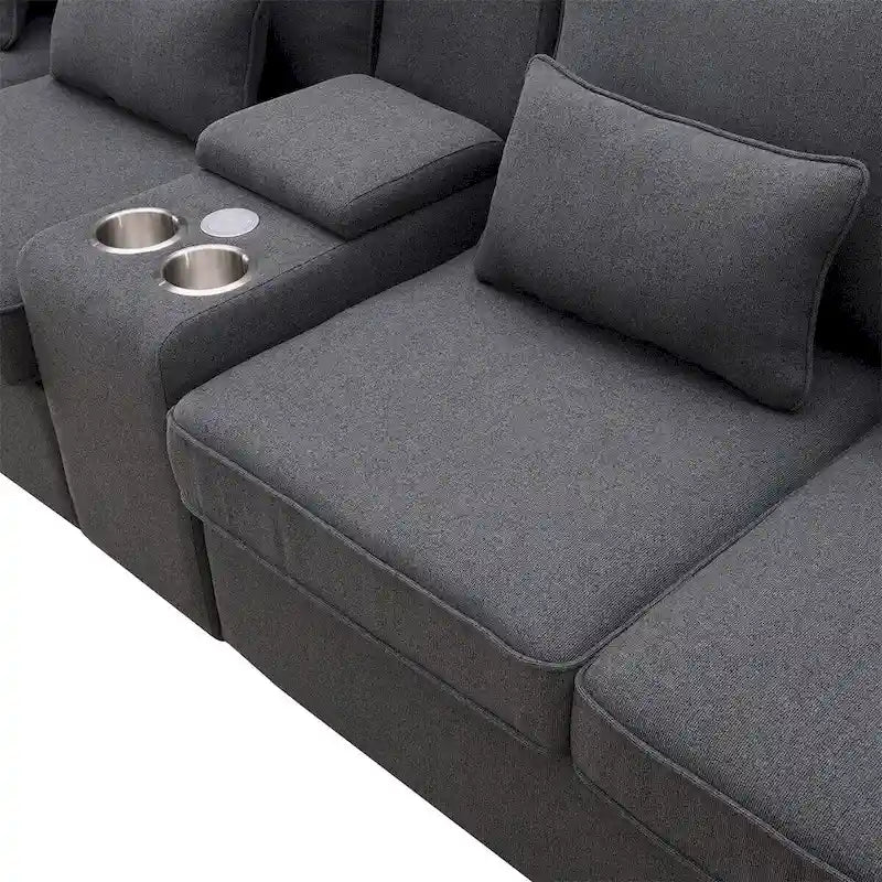 Canapé revêtu Merax 114.2 avec console, 2 porte-gobelets et 2 ports USB, avec chargement filaire ou sans fil