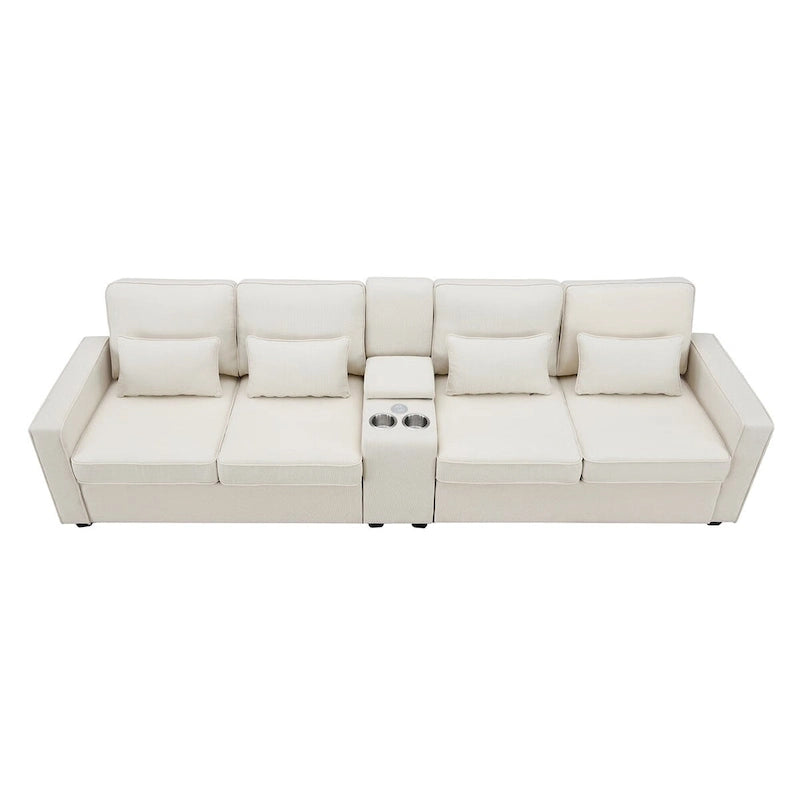 Canapé revêtu Merax 114.2 avec console, 2 porte-gobelets et 2 ports USB, avec chargement filaire ou sans fil