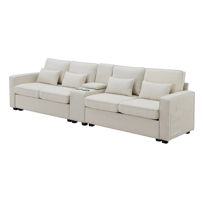 Canapé revêtu Merax 114.2 avec console, 2 porte-gobelets et 2 ports USB, avec chargement filaire ou sans fil
