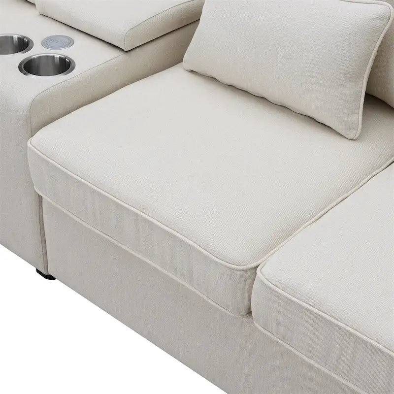Canapé revêtu Merax 114.2 avec console, 2 porte-gobelets et 2 ports USB, avec chargement filaire ou sans fil