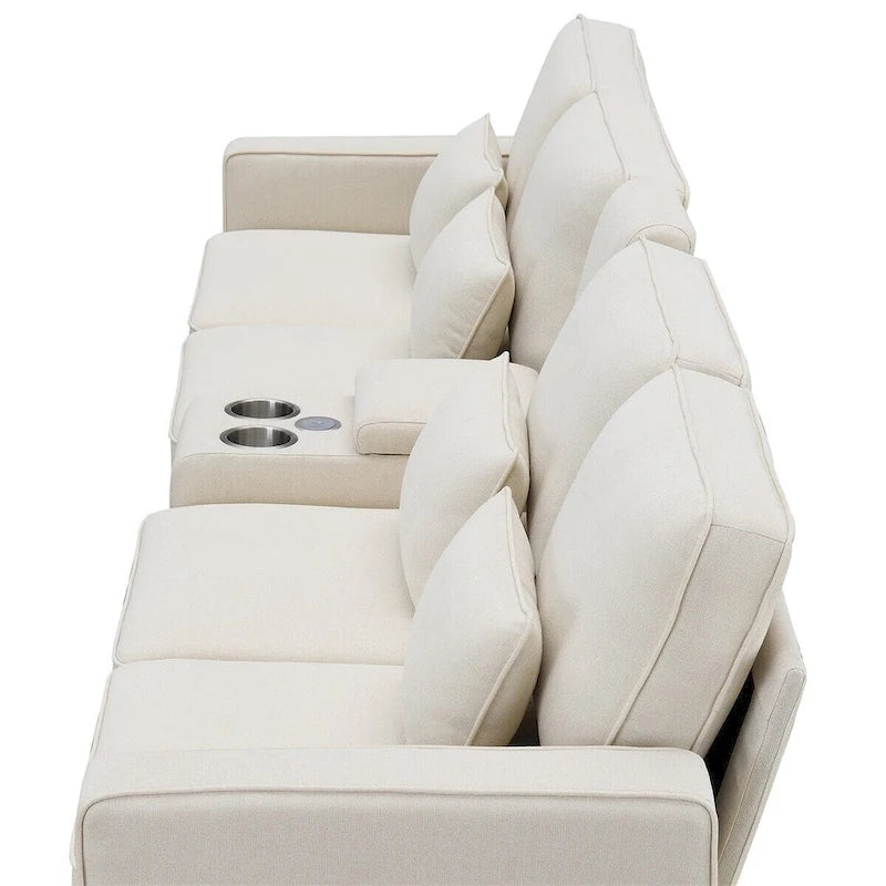 Canapé revêtu Merax 114.2 avec console, 2 porte-gobelets et 2 ports USB, avec chargement filaire ou sans fil
