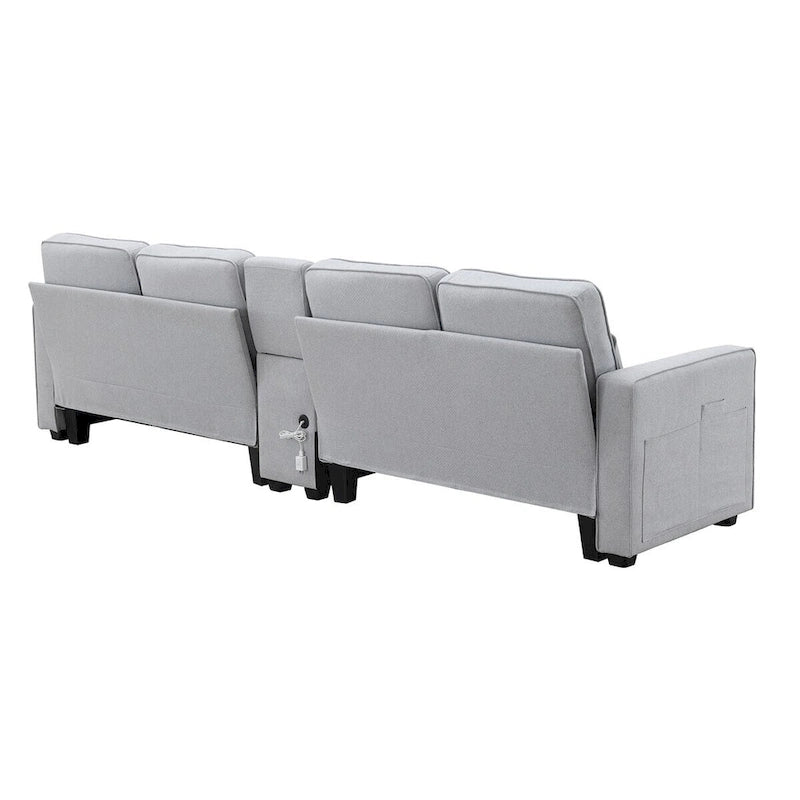 Canapé revêtu Merax 114.2 avec console, 2 porte-gobelets et 2 ports USB, avec chargement filaire ou sans fil