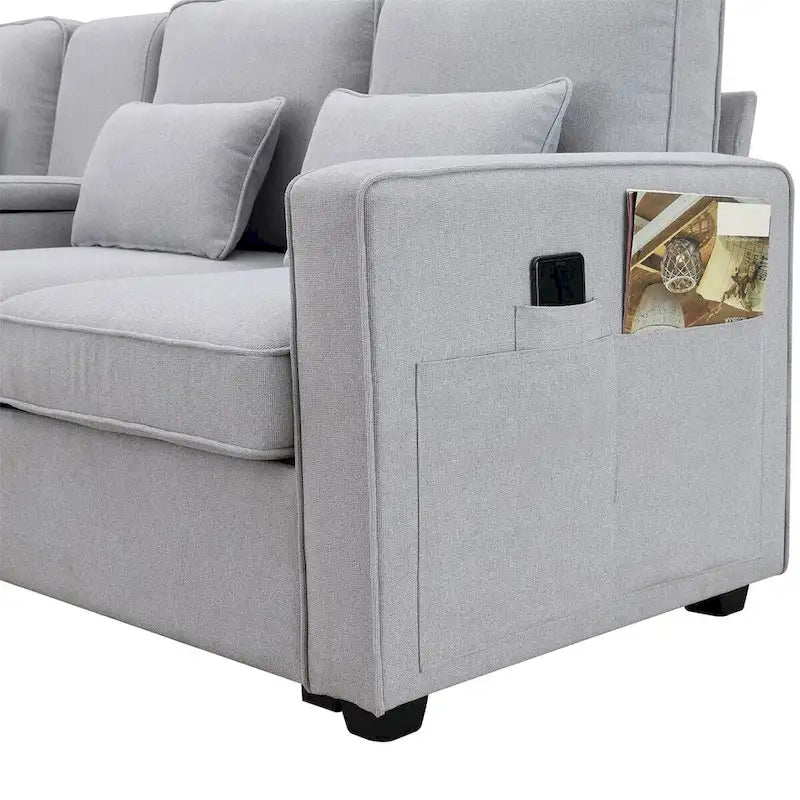 Canapé revêtu Merax 114.2 avec console, 2 porte-gobelets et 2 ports USB, avec chargement filaire ou sans fil