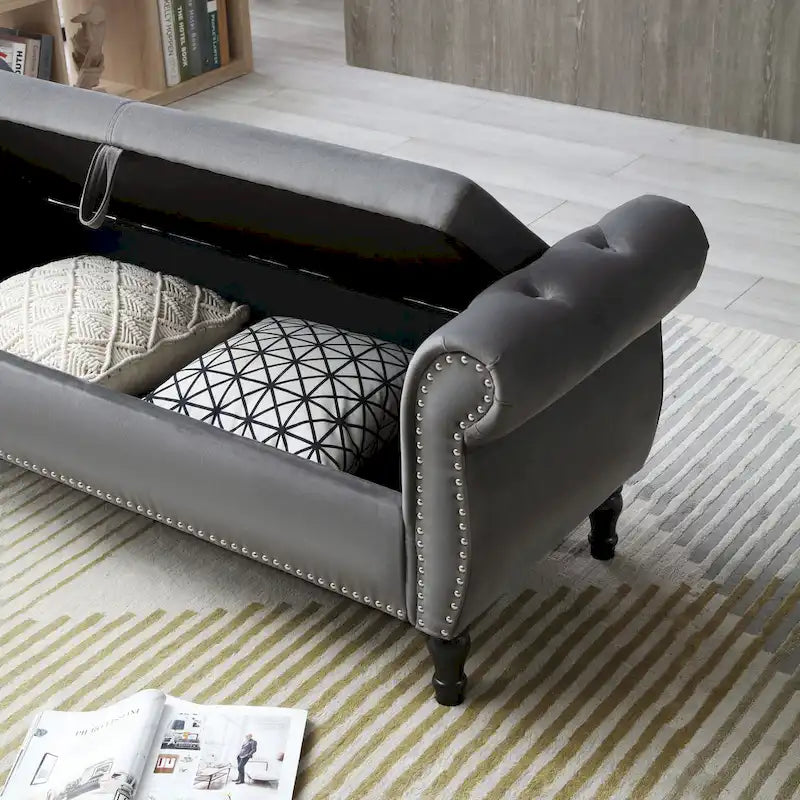 Kata Velvet Rectangular Storage Ottoman Sofa Stool Bench