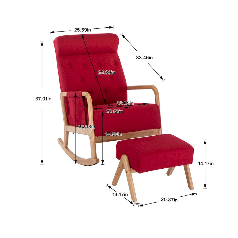 Schaukelstuhl mit Armlehnen und Hocker für das Wohnzimmer