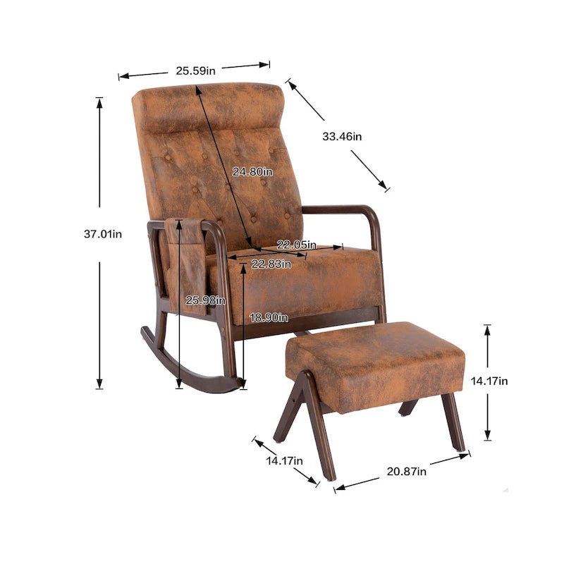Schaukelstuhl mit Armlehnen und Hocker für das Wohnzimmer