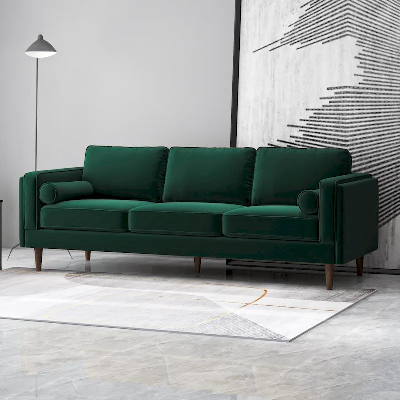 Flavia Samtsofa im modernen Mid-Century-Stil mit gepolsterter Rückenlehne