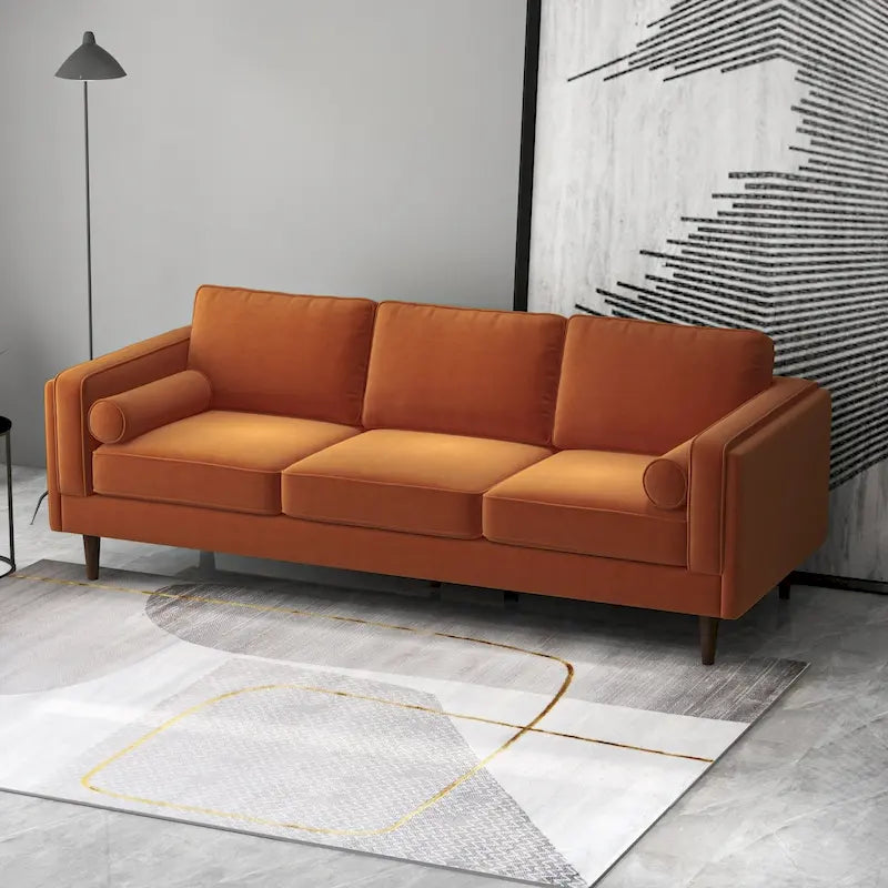Flavia Mid Century Modern Pillow Back Velvet Sofa