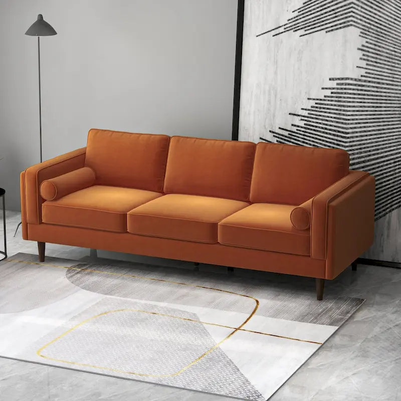 Flavia Samtsofa im modernen Mid-Century-Stil mit gepolsterter Rückenlehne