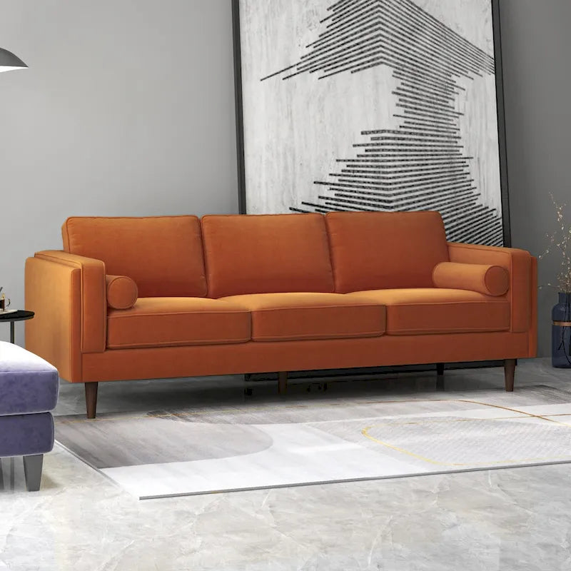 Flavia Samtsofa im modernen Mid-Century-Stil mit gepolsterter Rückenlehne