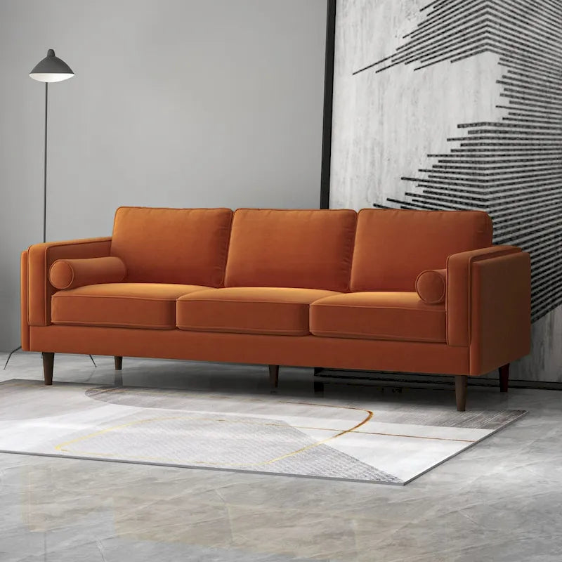 Flavia Samtsofa im modernen Mid-Century-Stil mit gepolsterter Rückenlehne