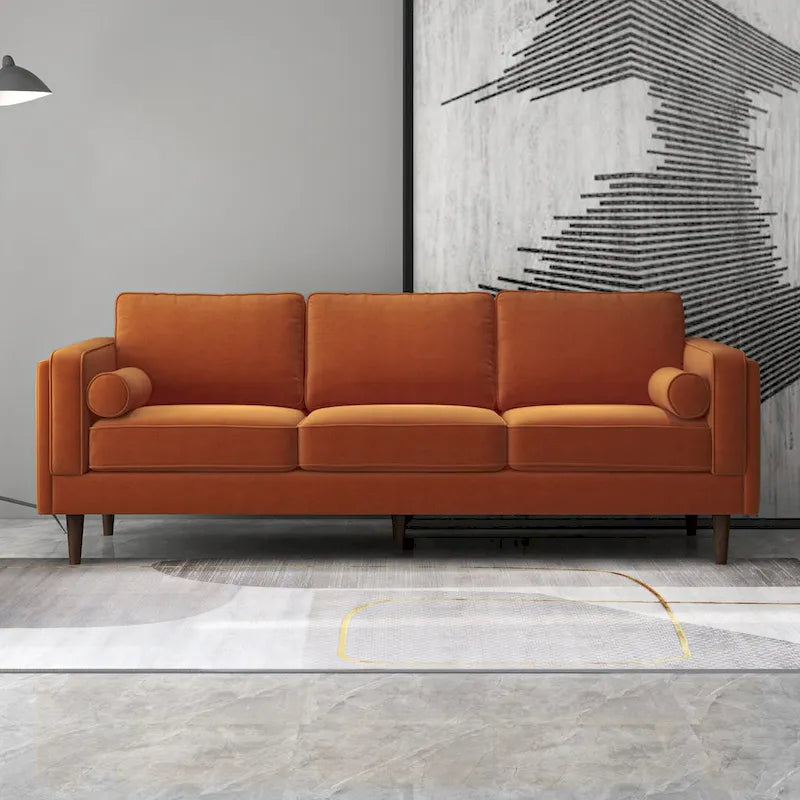 Flavia Samtsofa im modernen Mid-Century-Stil mit gepolsterter Rückenlehne