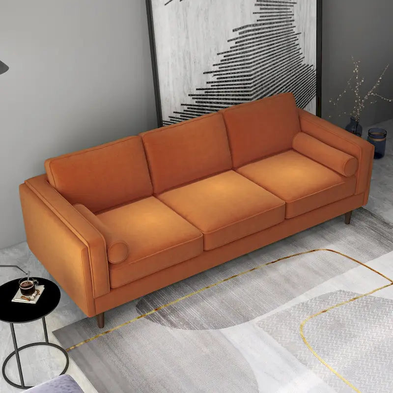 Flavia Samtsofa im modernen Mid-Century-Stil mit gepolsterter Rückenlehne