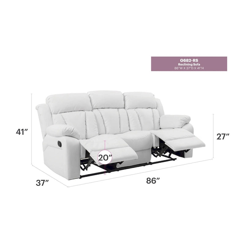 Daria rechte relaxbank van imitatieleer met uitlopende armleuningen, 85 in. B - 37L x 85W x 41H