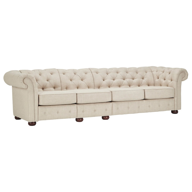 Divano modulare Chesterfield Knightsbridge in lino beige con capitonné di iNSPIRE Q Artisan