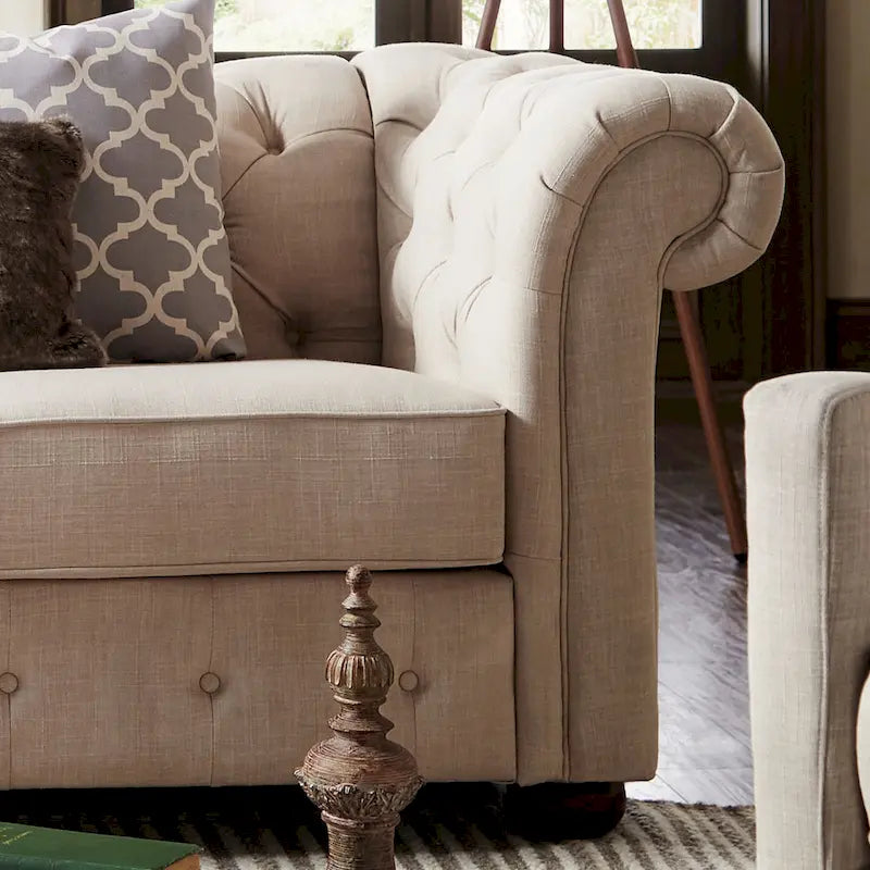 Divano modulare Chesterfield Knightsbridge in lino beige con capitonné di iNSPIRE Q Artisan