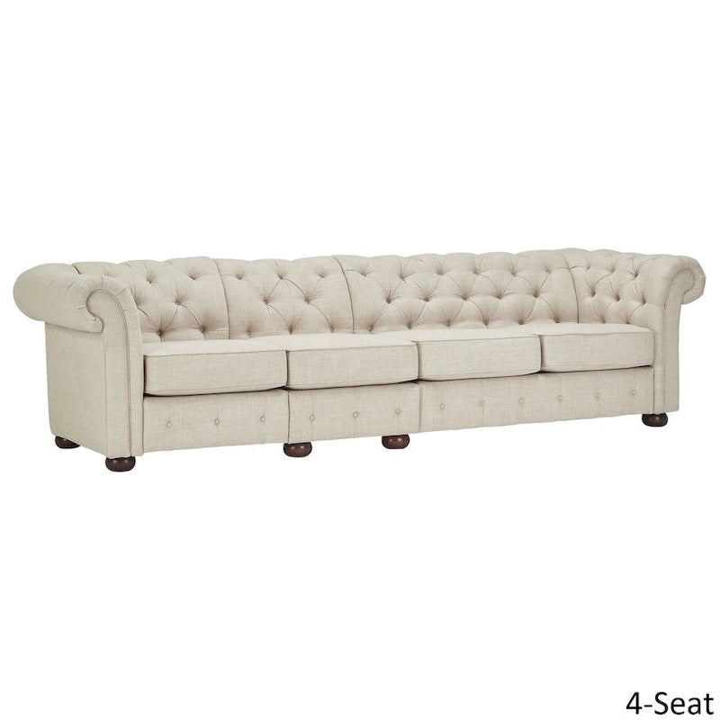 Divano modulare Chesterfield Knightsbridge in lino beige con capitonné di iNSPIRE Q Artisan