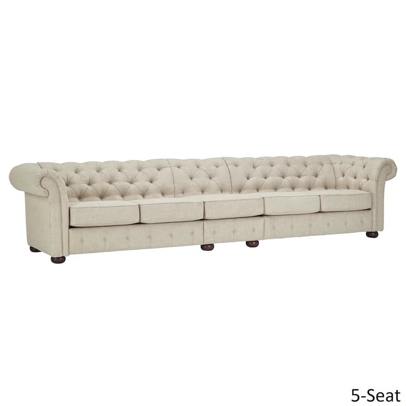 Divano modulare Chesterfield Knightsbridge in lino beige con capitonné di iNSPIRE Q Artisan