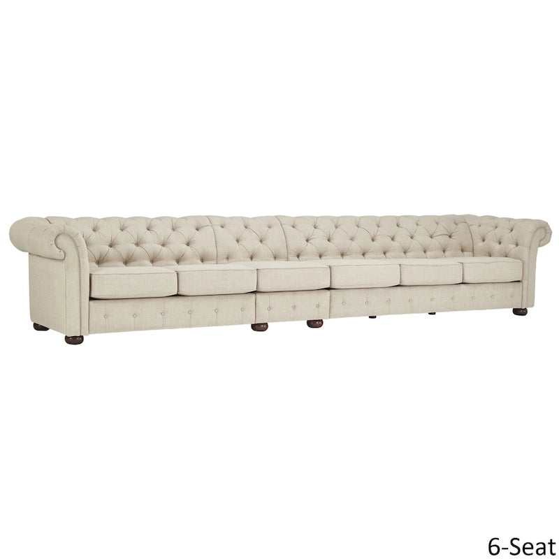 Divano modulare Chesterfield Knightsbridge in lino beige con capitonné di iNSPIRE Q Artisan