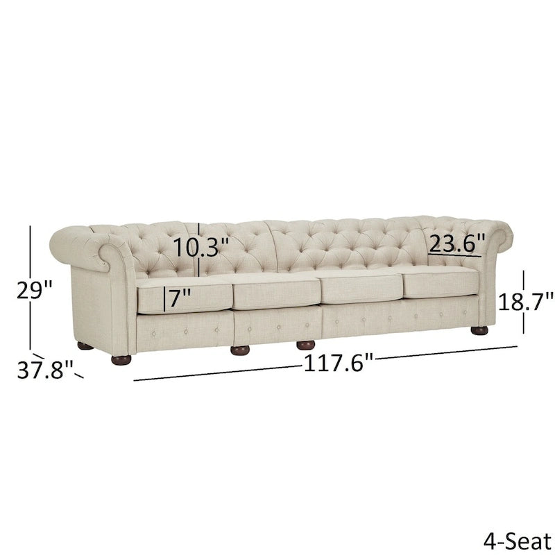 Divano modulare Chesterfield Knightsbridge in lino beige con capitonné di iNSPIRE Q Artisan