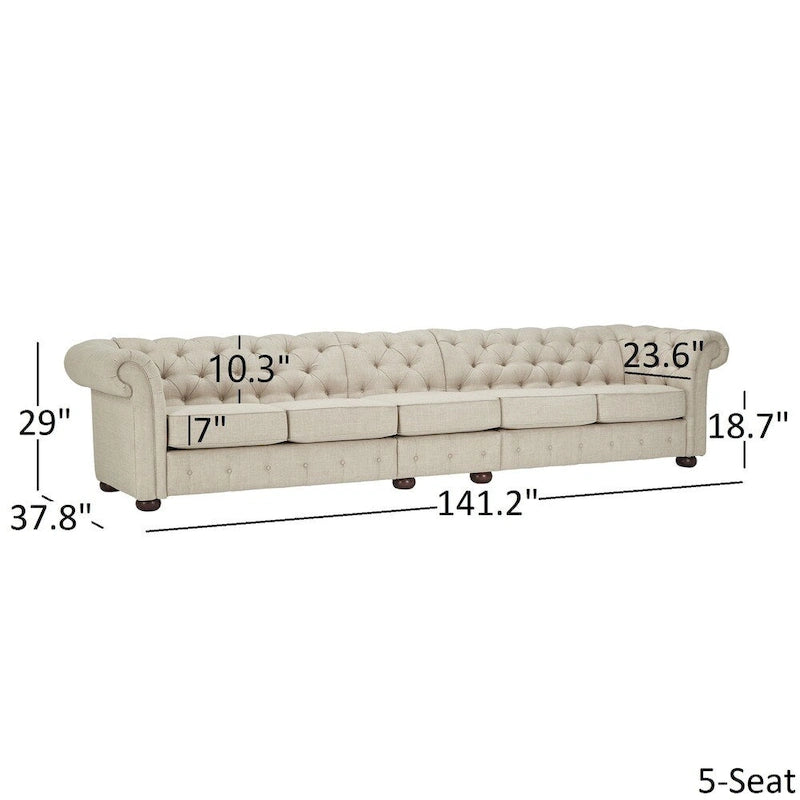 Divano modulare Chesterfield Knightsbridge in lino beige con capitonné di iNSPIRE Q Artisan