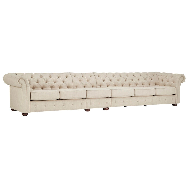 Divano modulare Chesterfield Knightsbridge in lino beige con capitonné di iNSPIRE Q Artisan