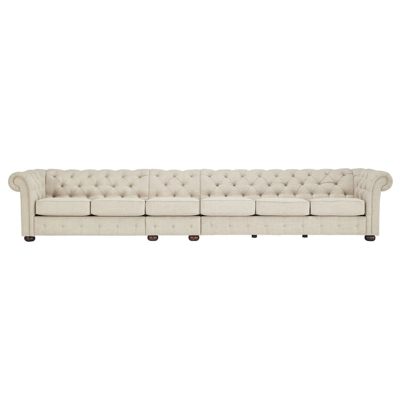 Divano modulare Chesterfield Knightsbridge in lino beige con capitonné di iNSPIRE Q Artisan